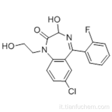 2H-1,4-Benzodiazepin-2-one, 7-cloro-5- (2-fluorofenil) -1,3-diidro-3-idrossi-1- (2-idrossietil) CAS 40762-15-0